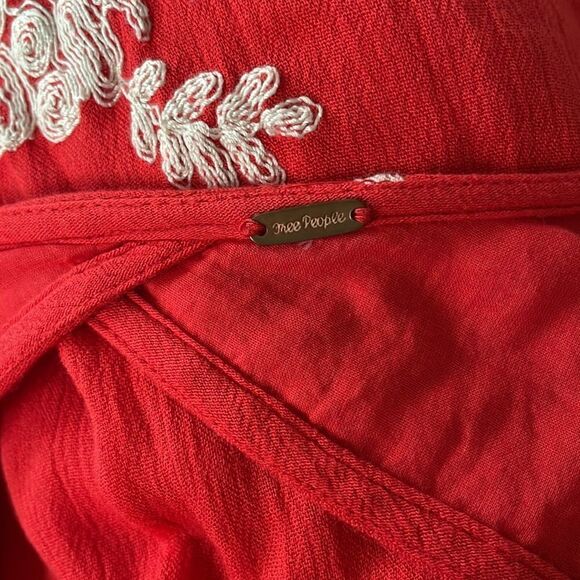 Free People Emma red/orange white embroidered floral accent open back guaze mini - Picture 8 of 8